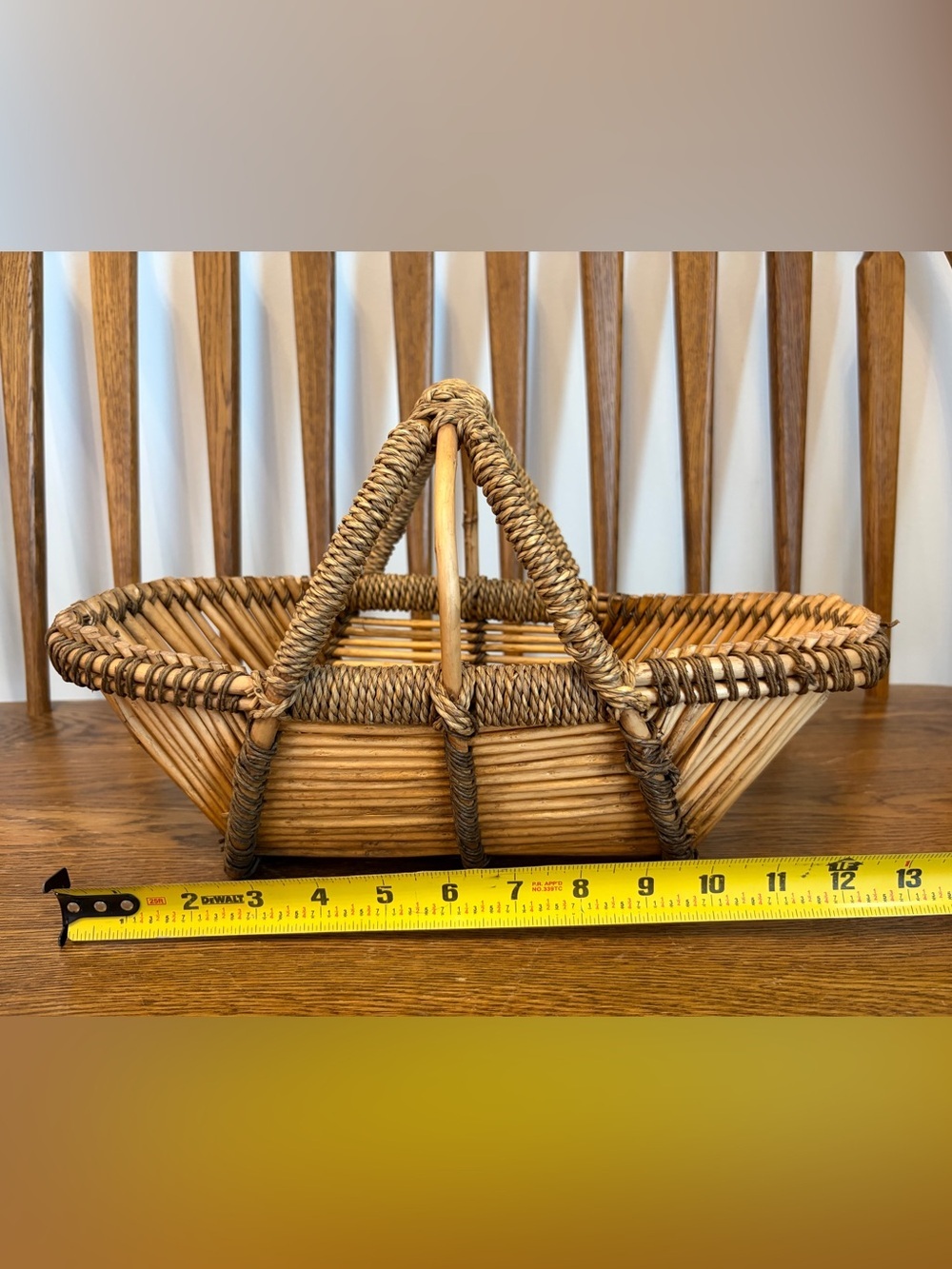 Vintage Woven Rattan Boat Basket Boho Modern Organic